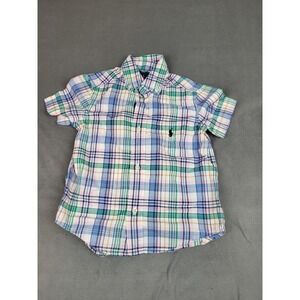 Ralph‎ Lauren Shirt Baby 3T Blue Pink Plaid Lightweight Preppy Academia Cool Kid